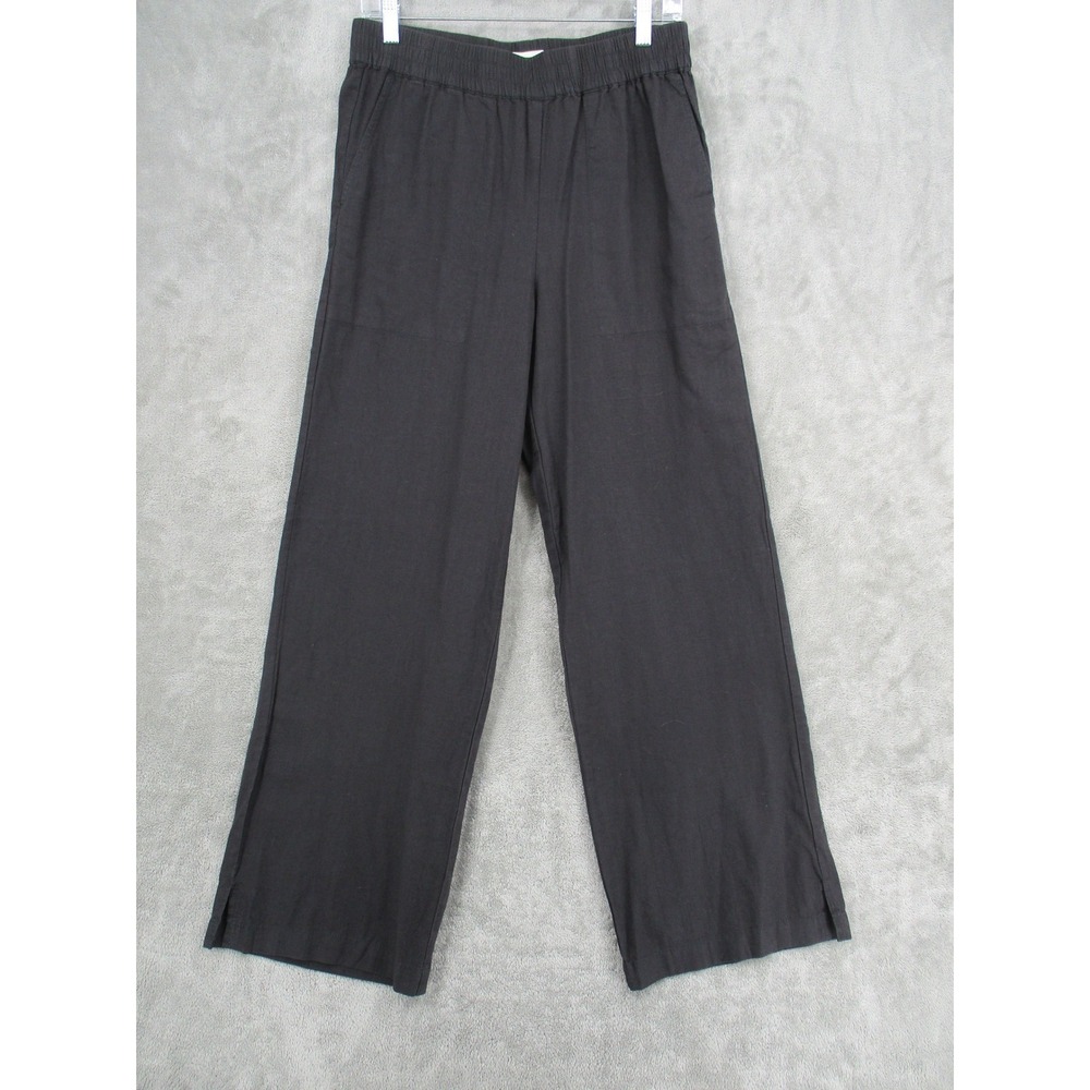 Michael Stars Pants Womens Medium Charcoal Linen Blend Wide Leg Pull On Pockets